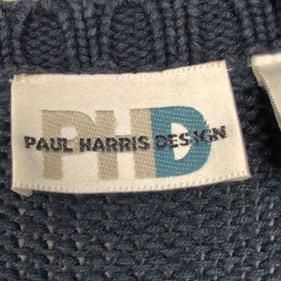 Vintage Paul Harris Design Patchwork Knit Cardigan Sweater Navy Size M - Picture 2 of 11